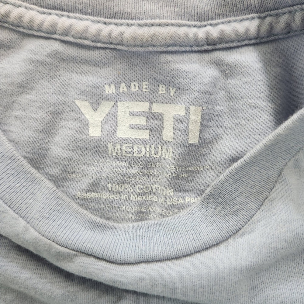 YETI Men Light Blue Graphic T-Shirt Wildly Stronger Keep Ice Longer Logo Medium - Picture 3 of 4
